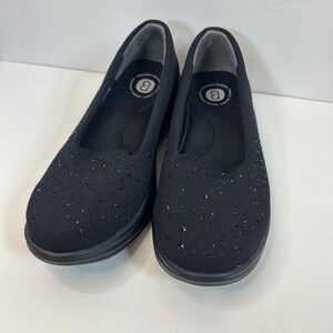 Bzees Comfort Poppyseed Slip On Loafer 6.5 Black Rhinestone Washable Minimalist